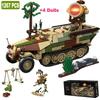 1267PCS Military Affairs Tank Building Blocks 1:28 Friends Semi-tracked Armored Vehicle Owl Field Brick Children Toys Gifts
