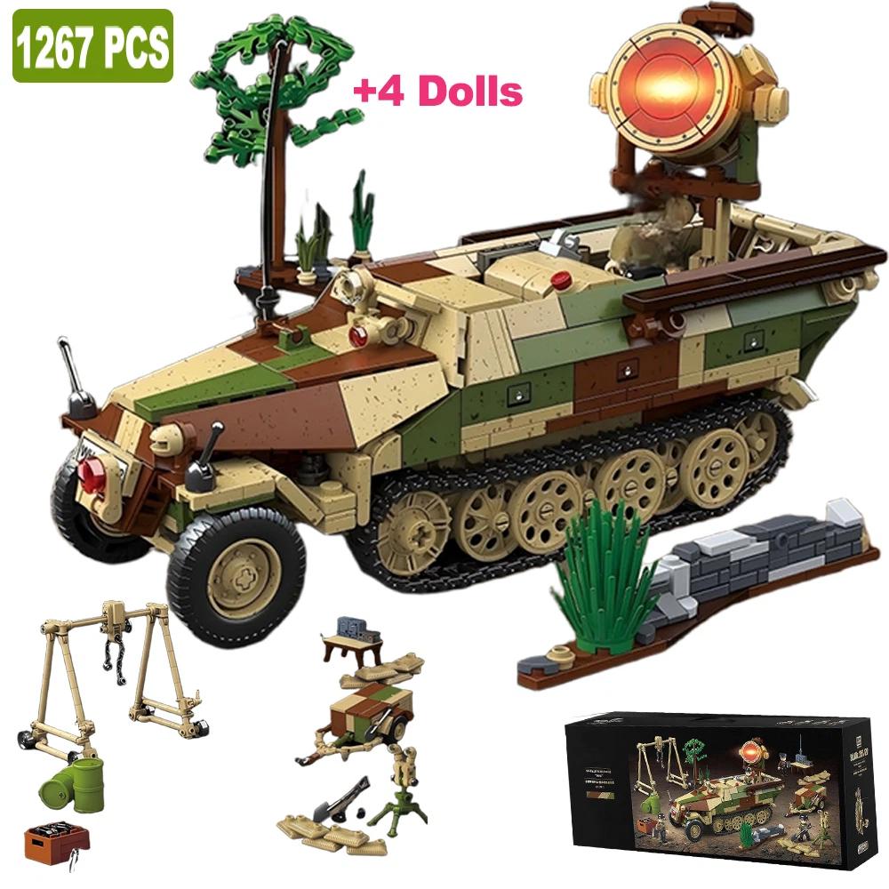 1267PCS Military Affairs Tank Building Blocks 1:28 Friends Semi-tracked Armored Vehicle Owl Field Brick Children Toys Gifts