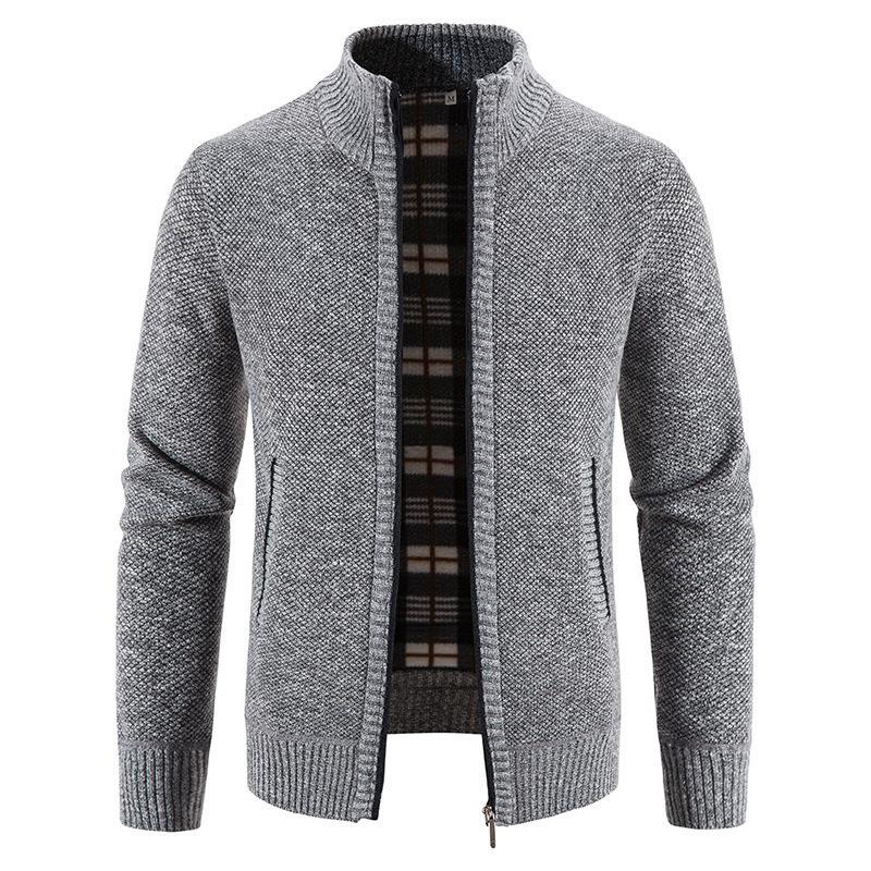 Men's Casual Slim Full Zip Thick Knitted Cardigan Sweaters Outerwear Stand Collar Cardigans Long Sleeve Sweaters Ribbed Knit Sweater Jackets for Men