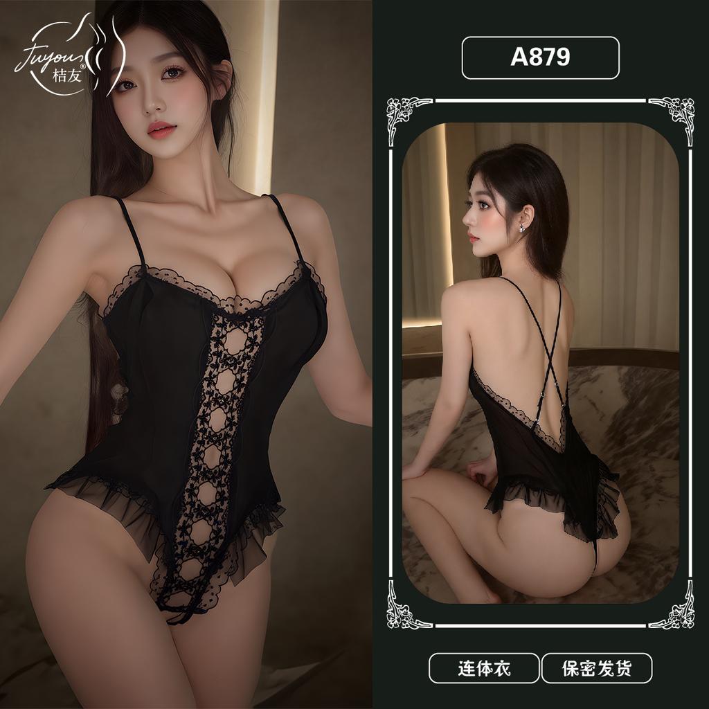 Sexy suspender onesie women's pure desire erotic underwear backless crotch uniform temptation no-take pajamas A