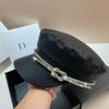 A-class Rhinestone Pipe Navy Hat, European and American Fashion Trend Brand Personalized Black Newsboy Hat Autumn Light Luxury Niche Cap