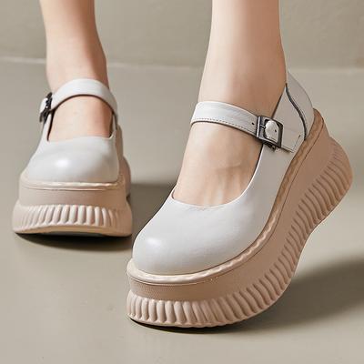 Fashion GKTINOO 2024 Spring Retro Women Genuine Leather Shoes 7CM Wedges Heels Shoes Thick Sole Casual Ladies Platform Shoes Mary Janes