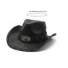 Rolled Brim Cowboy Hat for Woman Men Wear Resistant Cowboy Hat with Hat Band Western Style Large Brim Windproof Hat
