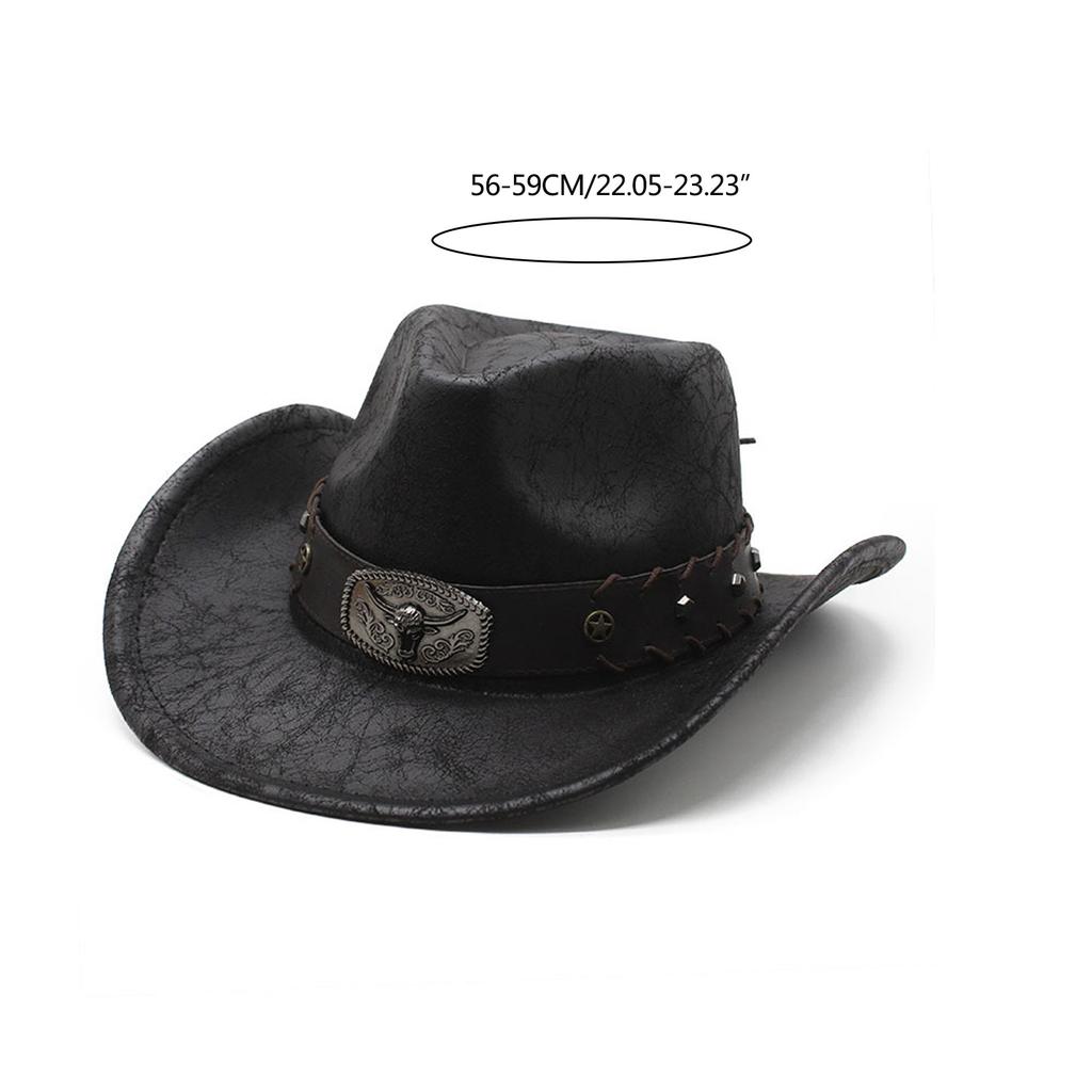 Rolled Brim Cowboy Hat for Woman Men Wear Resistant Cowboy Hat with Hat Band Western Style Large Brim Windproof Hat