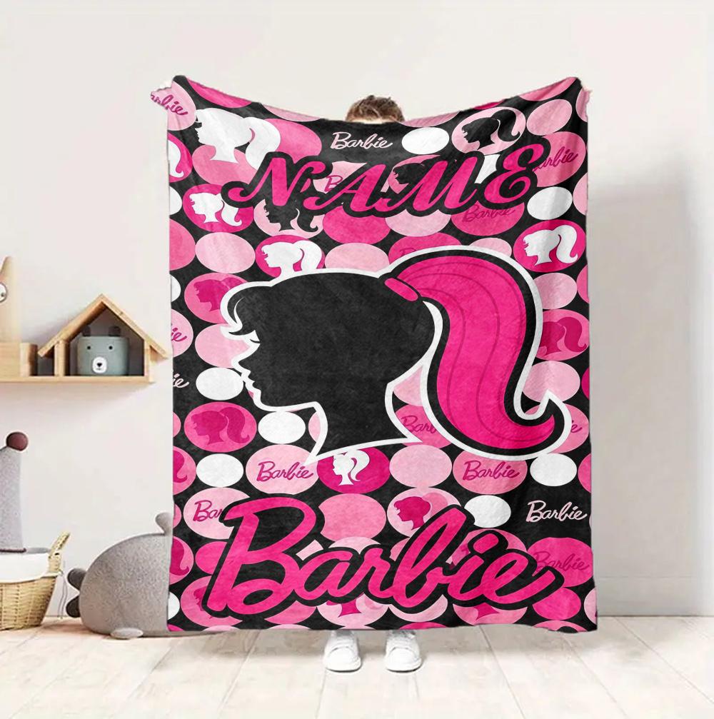Custom Name Pink Barbie Flannel Blanket Throw Blanket Soft Warm Sofa Bed Home Decor Unique Gift