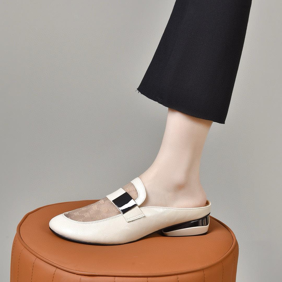 

Шлепанцы на плоской подошве женские для улицы летние новые с сеткой на носке и квадратной пряжкой с низким каблуком ленивые шлепанцы 41 покинуть белый