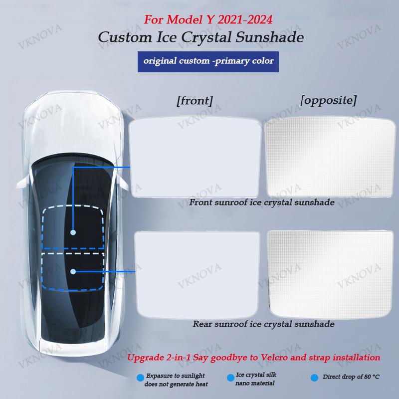 Sunshades For Tesla Model 3 Sunroof Highland 2025 Model Y 2020-26 Ice Cloth Buckle Sun Pare Glass Front Rear Skylight Accessory