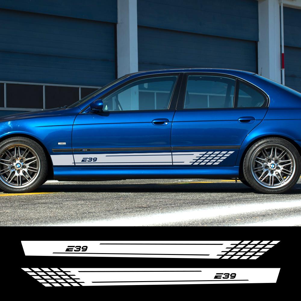 

2PCS Наклейки на боковую юбку двери автомобиля для BMW E39 Автоаксессуары Отделка кузова Графика Гонки Спортивное украшение Виниловая пленка