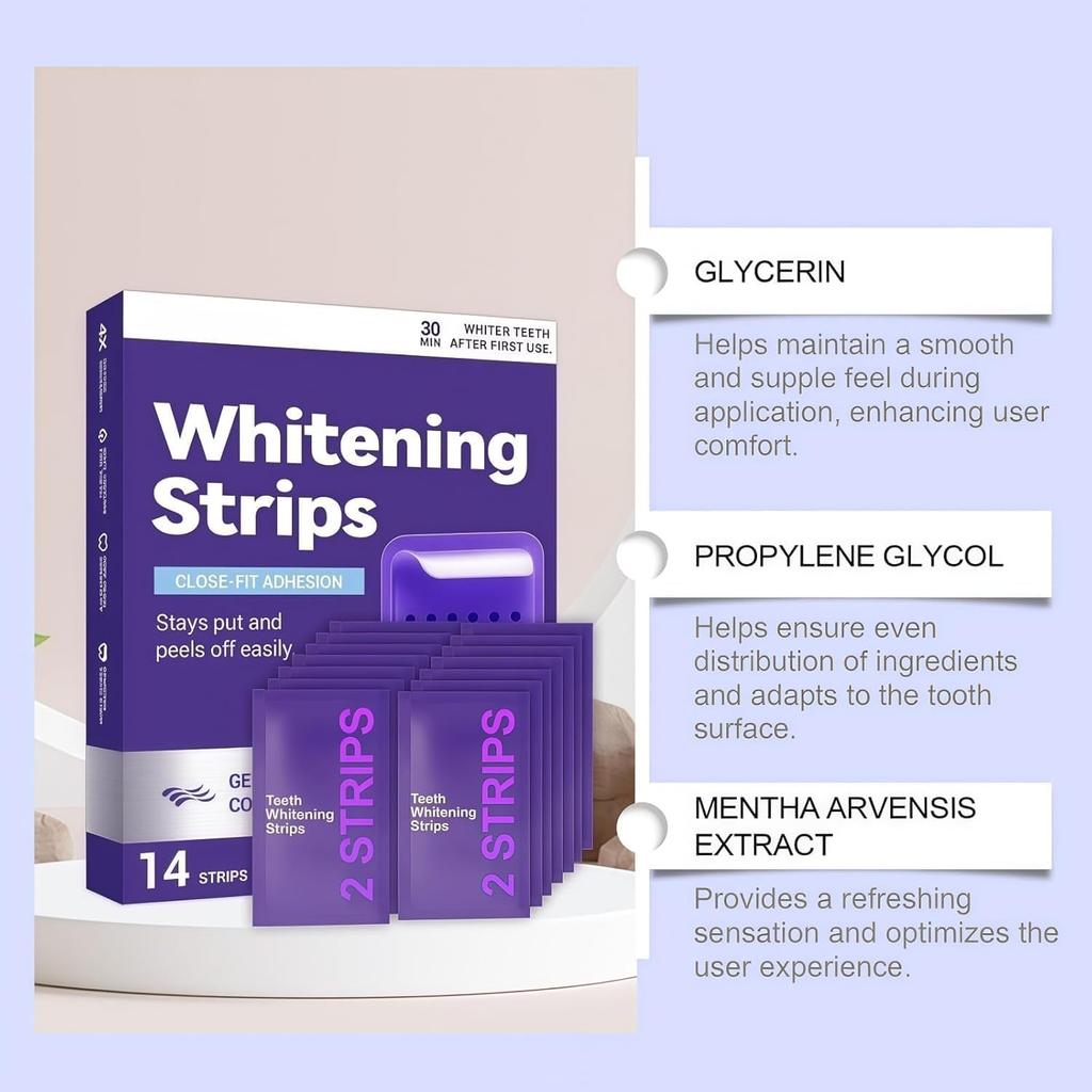 Purple Teeth Whitening Strips, Daily Purple Whitening Strips for Surface Stain Reduction & Natural Shine, Pack of 14