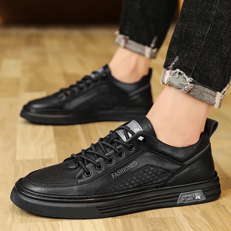 Fashion Leather Men Shoes Breathable Mens Casual Shoes Lightweight Man Walking Sneakers Outdoor Breathable Tennis Sport Shoes