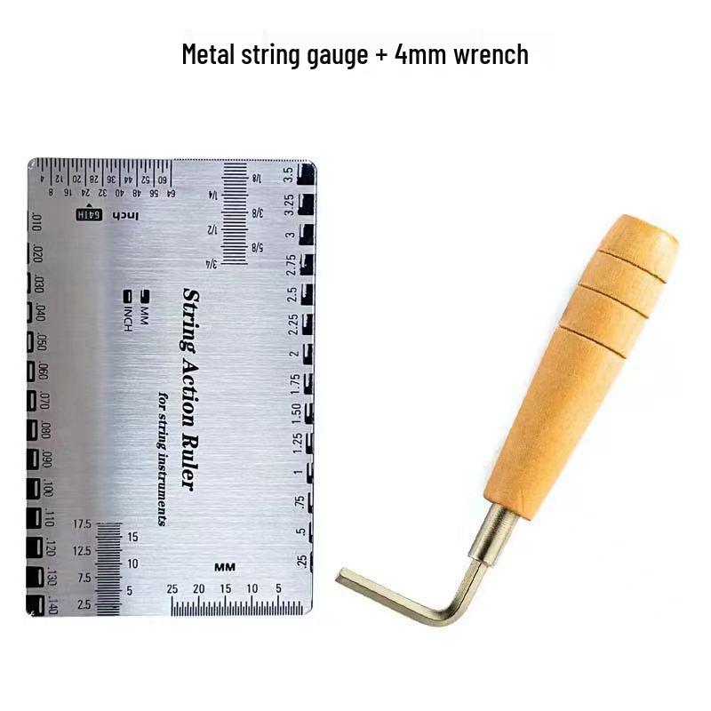 Nagy pontosságú húrmagasságmérő és 4 mm-es hatszögletű gitárkulcs, Műanyag/Rozsdamentes acél