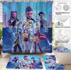4 stk K-Pop Demon Hunters trykk baderomsett 180x180 vanntett dusjforheng 12 kroker gulvmatte, toalettsete, U-formet pute