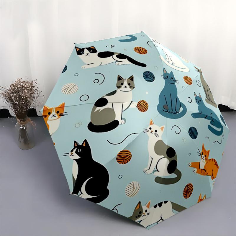 1pc Cat Yarn Automatic Umbrella   Auto Open/Close Folding Umbrella with  8 Rib Frame, 3 Fold Compact Umbrella for Men & Women, 78