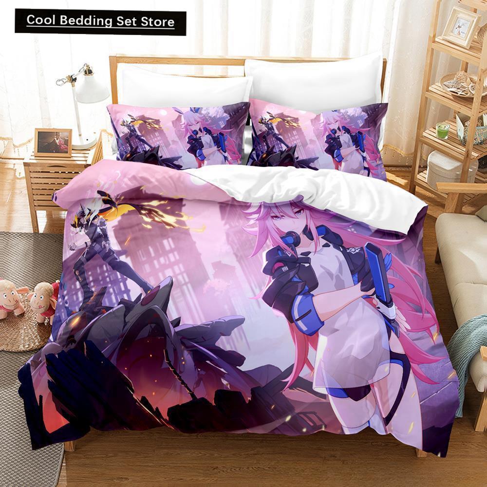 Spel Honkai Impact 3 Sängkläder Set Enkelsäng Tvilling Full Queen King Size Sängset Vuxen Barn Sovrum Påslakanset Anime Lakan Set