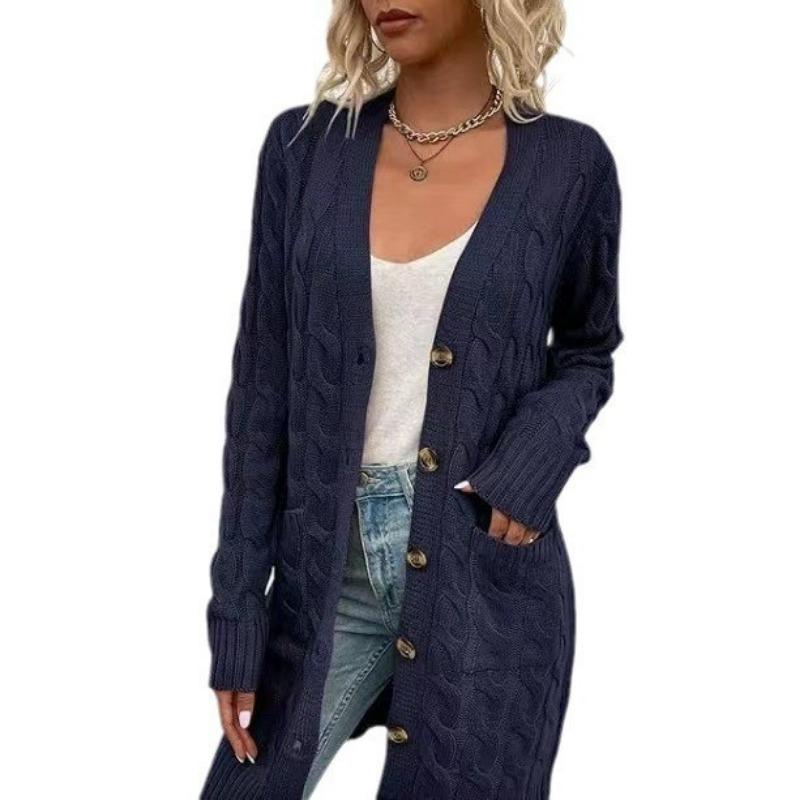 TIFICY Women's Fashion Casual Fall Winter Solid Color Print Long Sleeve V-Neck Sweaters
