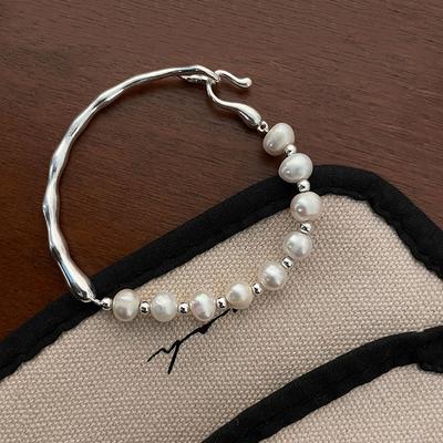 S925 Sterlingsilber Halbarmband Perlen Barockarmband