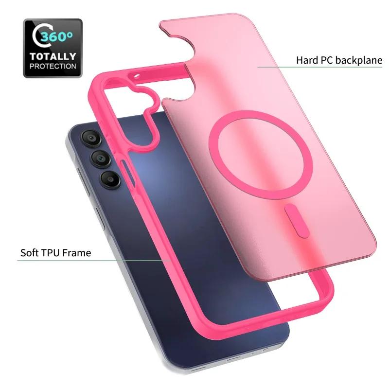 Funda Magnética Mate Translúcida de PC a Prueba de Golpes para Samsung A56 A36 A26 A16 A06 A55 A35 A25 A15 para Cubierta de Carga Inalámbrica Magsafe