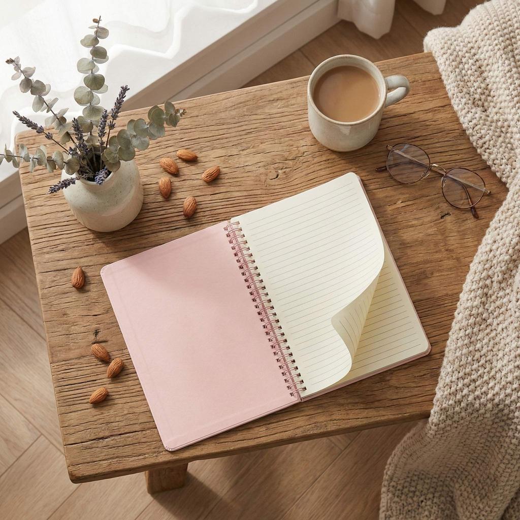 21×14.2cm (8.27×5.59in) Pink Desktop Coil Notebook - Vertical Calendar-Style Standable Design, Lined Thick Paper Inner Pages