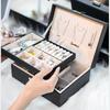 Double Jewelry Box Large Capacity Leather Jewelry Storage Box with Lock Earrings Jewelry Ring Necklace Bracelet Storage Box