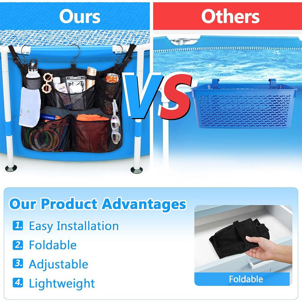 Pool Storage Bag with Mesh Pockets Above Ground Pool Storage Organizer Large Hanging Mesh Bag Attaches To Poolside and Fence