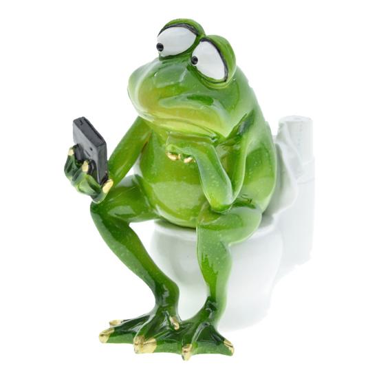 Toilet Frog Figurine Watching Phone Cartoon Frog Statue Resin Sculpture Indoor Outdoor Decoration Ornament
