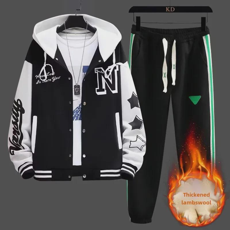 

Мужской комплект из двух частей: толстого плюшевого свитшота и куртки на молнии, зимнее пальто L