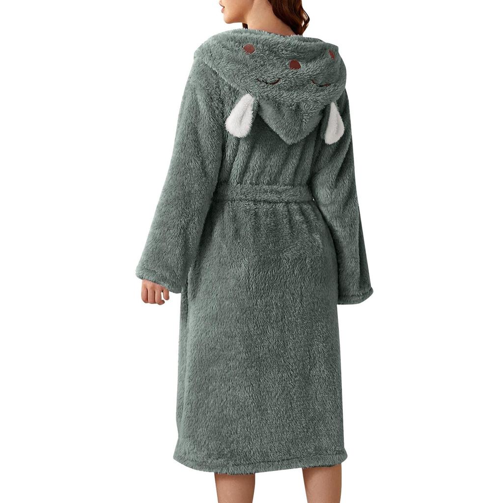 Women's Fleece-Lined Pocket Earflap Robe