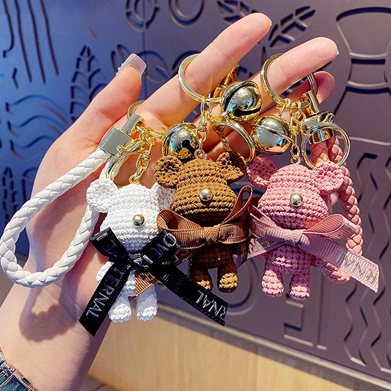 Cute Resin Keychain Charm Bow Bear Pendant For Women Bag Car Keyring Mobile Phone Fine Jewelry Accessories Kids Girl Gift