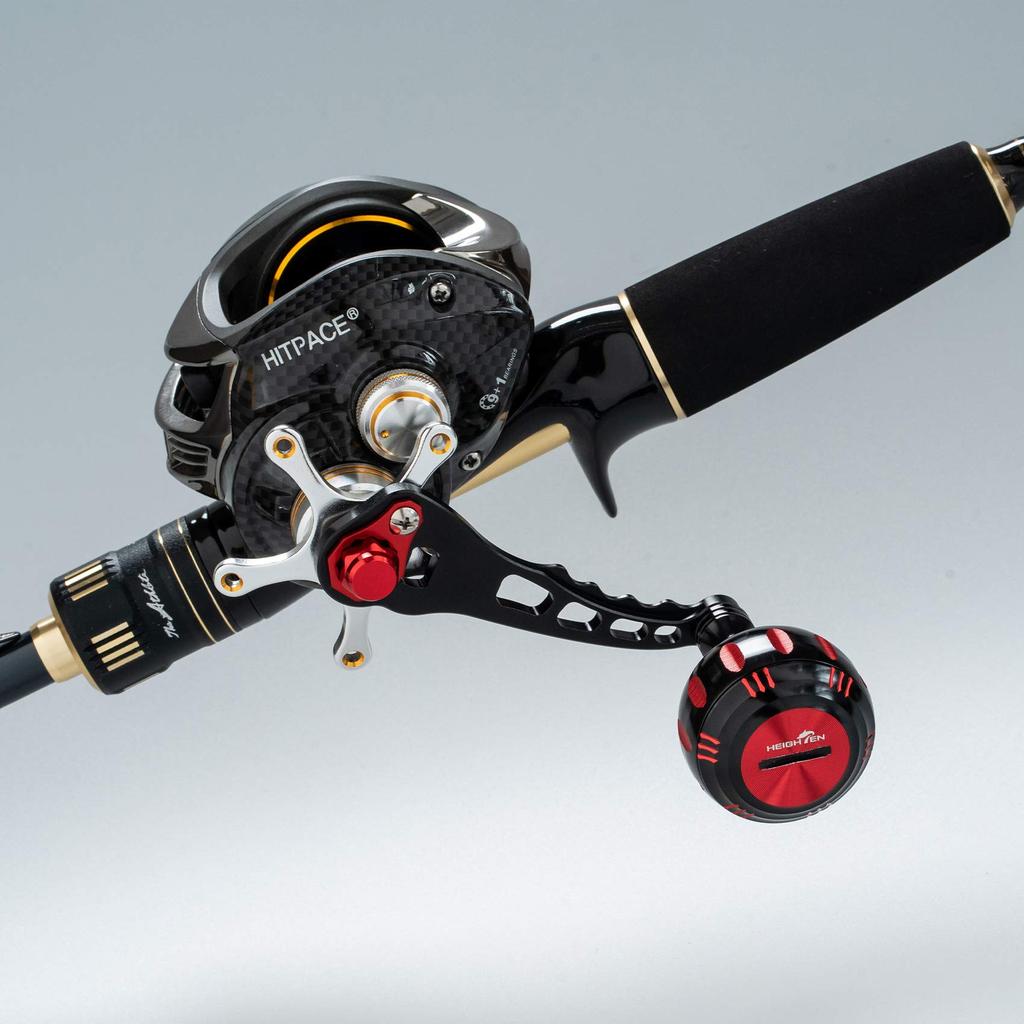 HEIGHTEN Reel Handle 4 Colors Abu Universal Baitcasting Reel Harmer Series 60/70/80/90mm Shimano, Daiwa, (60mm/70mm Variable, Black/Red) (181)
