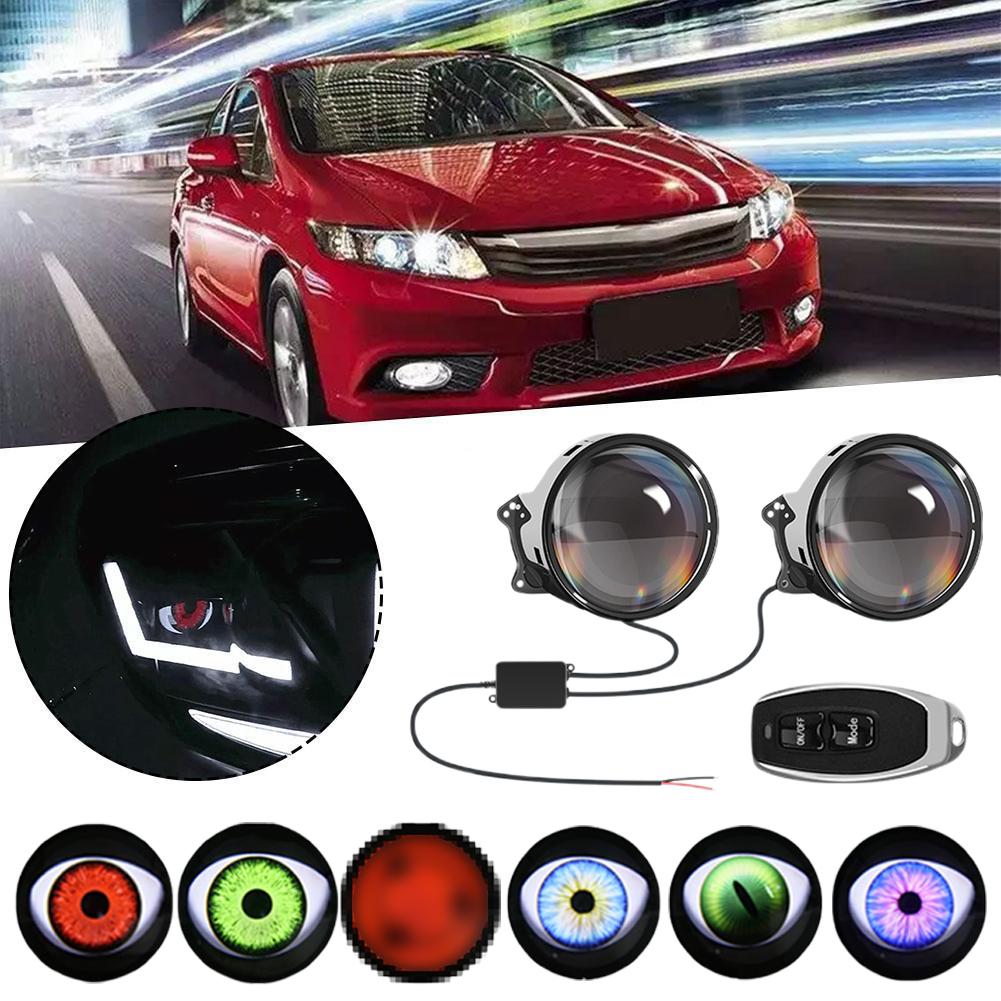 Trendige Dynamische LED-Autoscheinwerfer Teufelsauge LED-Licht Modifizierte Dekoration Kontrollauge Fernbedienung Adlerlicht Zubehör Montage A8D1