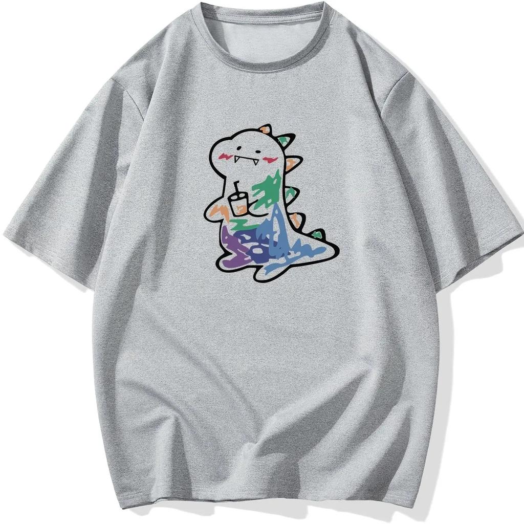 Summer Men's Cute Little Dinosaur Printed Short-sleeved T-shirt, High-quality Casual Wear, Versatile and Trendy Top