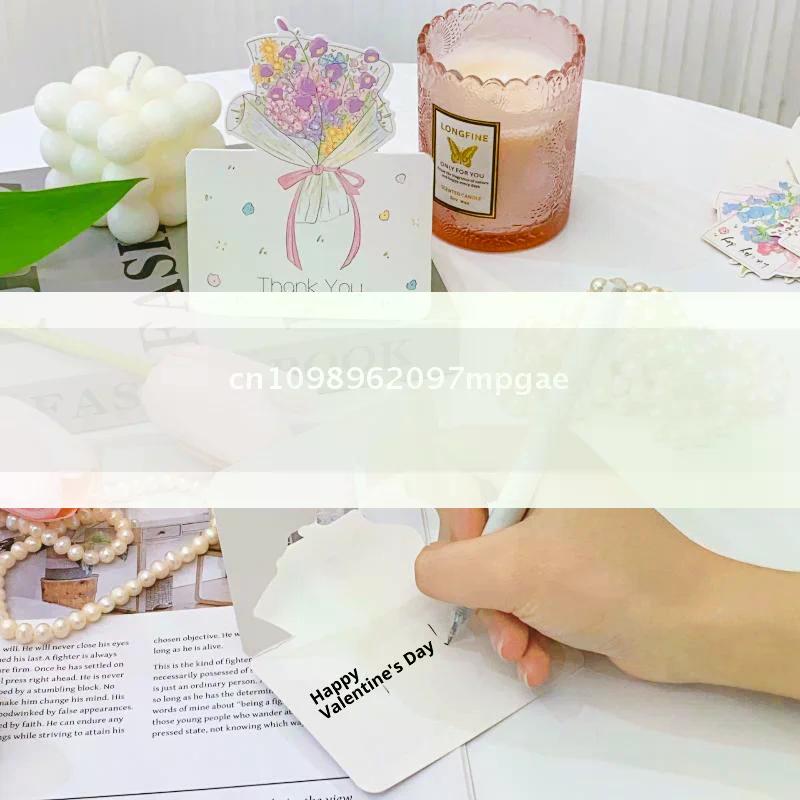 10Pcs New Year Greeting Card with Flower Bouquet ,Small Wishes Card for Valentine's/Mother's Day, Florist & Bakery Matching Card