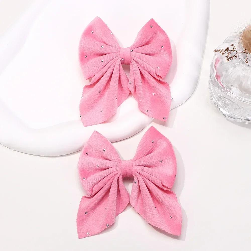 BABY BOWS 2Pcs Starry Dots Red Velvet Bow Hair Pins Hair Clips Kids Girls Lovely Barrettes Ponytail Holder Headwear Accessories
