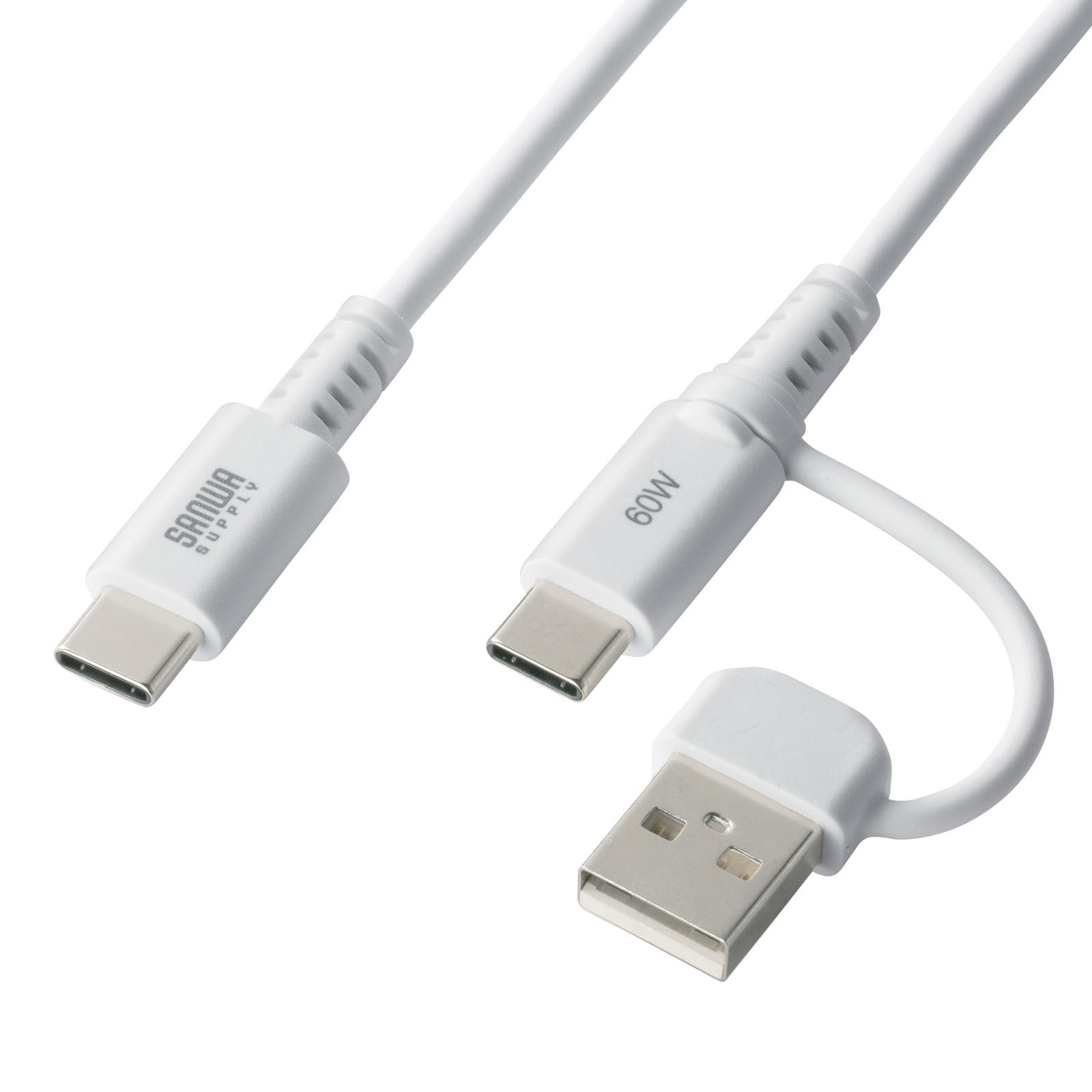

Sanwa Supply USB Cable C to A Conversion 2.0 Type-C (with Adapter, PD60W, White) KU-CCP60ACC10W белый