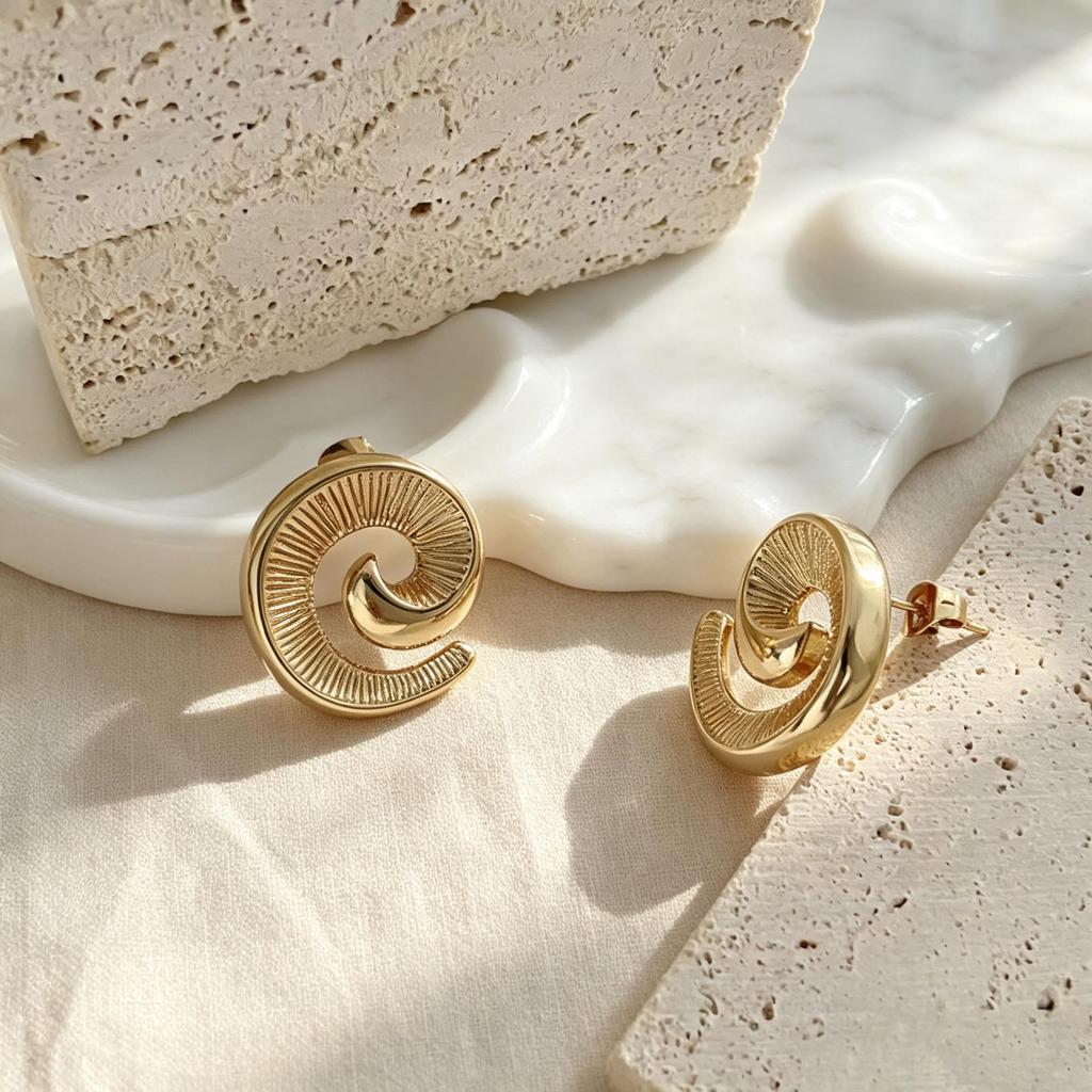 European Vintage 18K Gold High-End Stainless Steel Earrings for Women