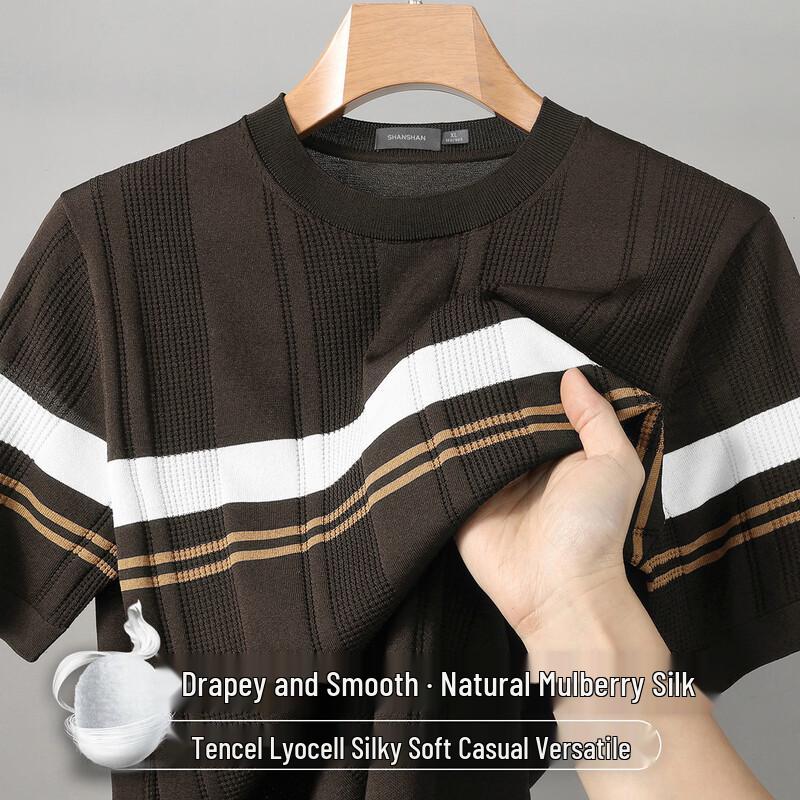 SHANSHAN Men s Silk Lyocell Blend Colorblock T-Shirt 4XL