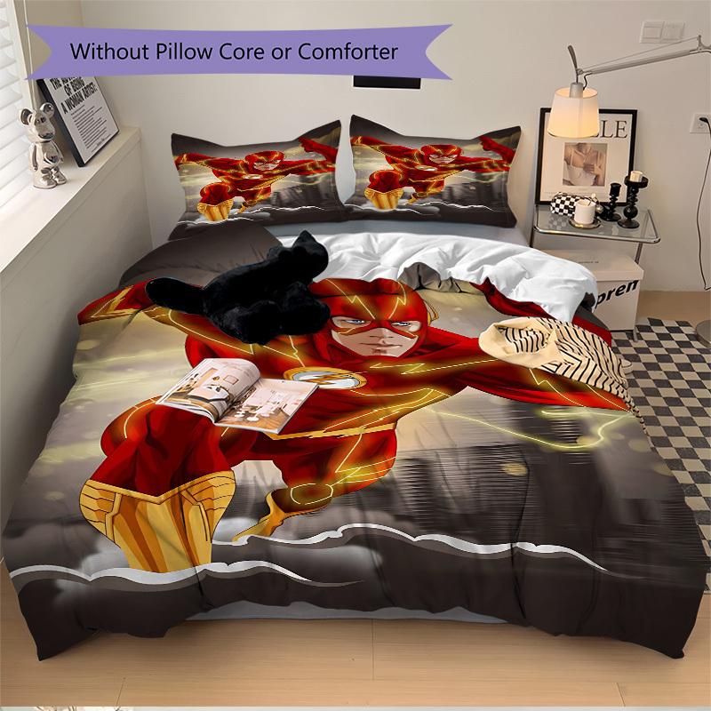 3pcs Flash Superhero Cover Set,Soft Comfortable Duvet Cover,Guest Room (1*Duvet Cover + 2*Pillowcases, Without Core) yy251024165