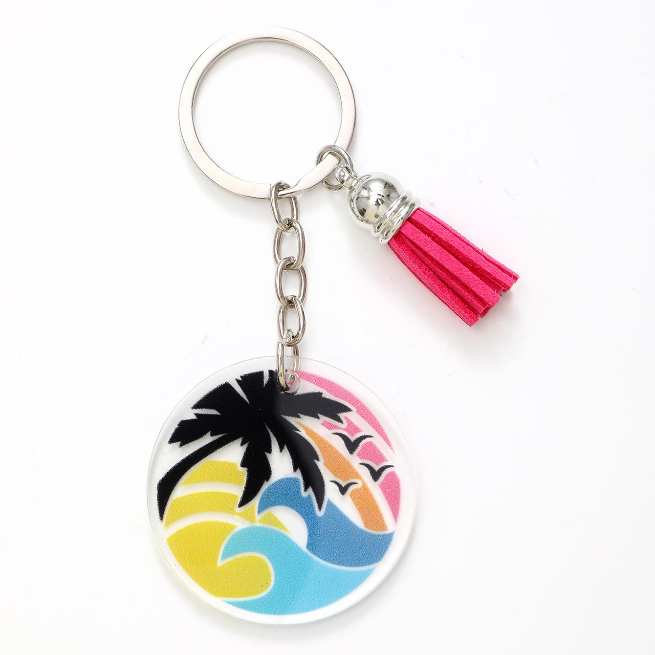Colorful Coconut Tree Keychain with Tassel Pendant Charm