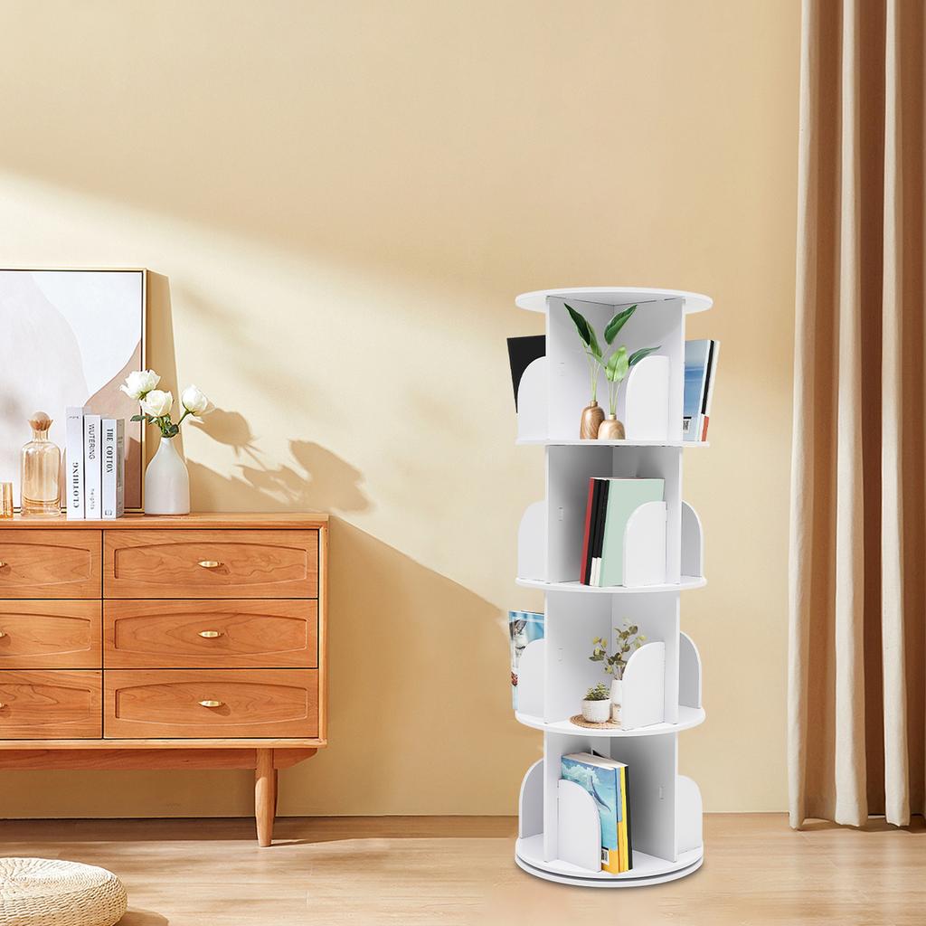 4-Tier Freestanding Bookcase 360° Rotatable Bookshelf Suitable for Bedrooms, Living Rooms, Children's Rooms, Study Rooms