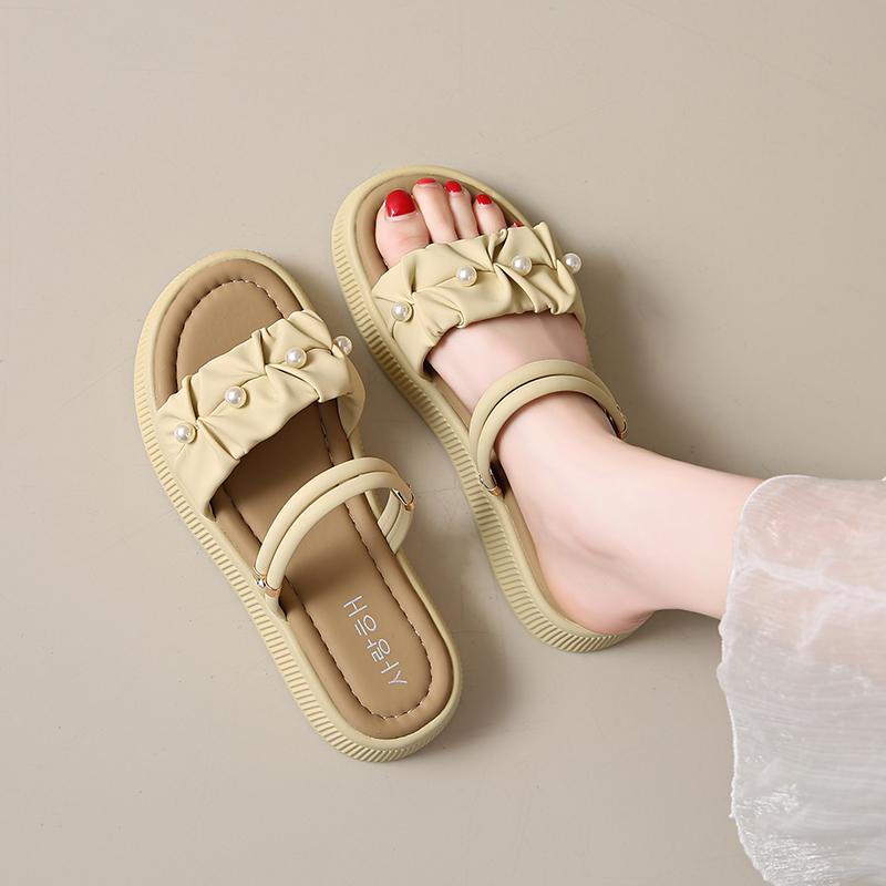 CRLAYDK Sandals for Women Flat Fold Open Toe Shoes Summer Dressy Ladies Strap Slides Outdoor Beach Casual Comfort Slippers