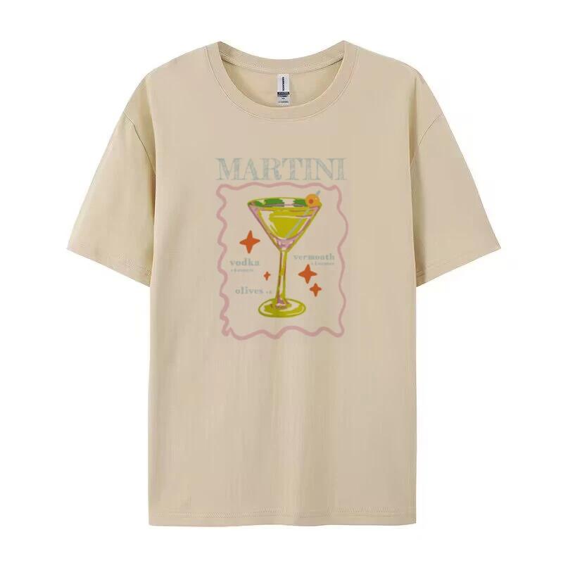 FeUnisex Y2k Aesthetic Martini Cocktail TShirts Egirl Cute Graphic Tee Short Sleeve Loose Retro Grunge Top Women Fashion Clothing
