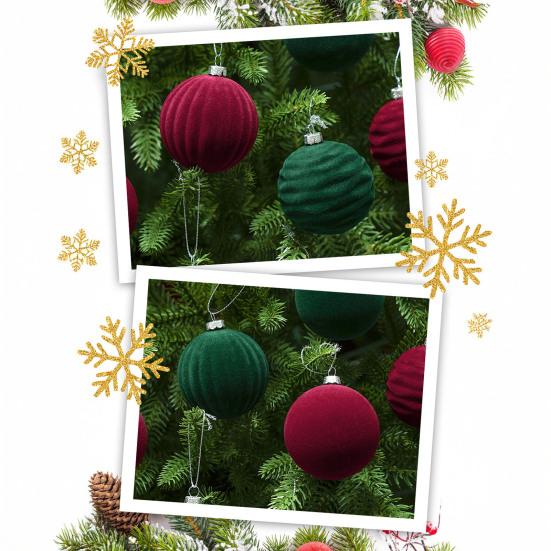 12 Pcs Velvet Christmas Balls Flocking Balls Christmas Tree Ornament Shatterproof Plastic Hanging Baubles Decoration for Xmas Tree Party Home