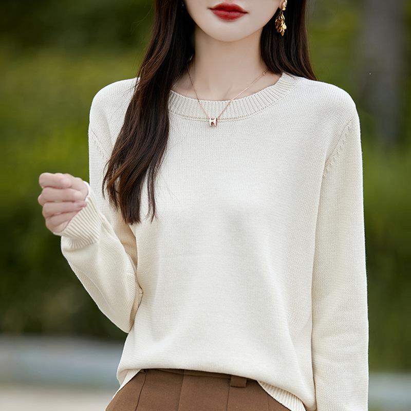 

Универсальный свитер с круглым вырезом для женского осенне-зимнего сезона, пуловер нового стиля, свободный, облегающий, вязаный базовый слой для женщин XXXL бежевый