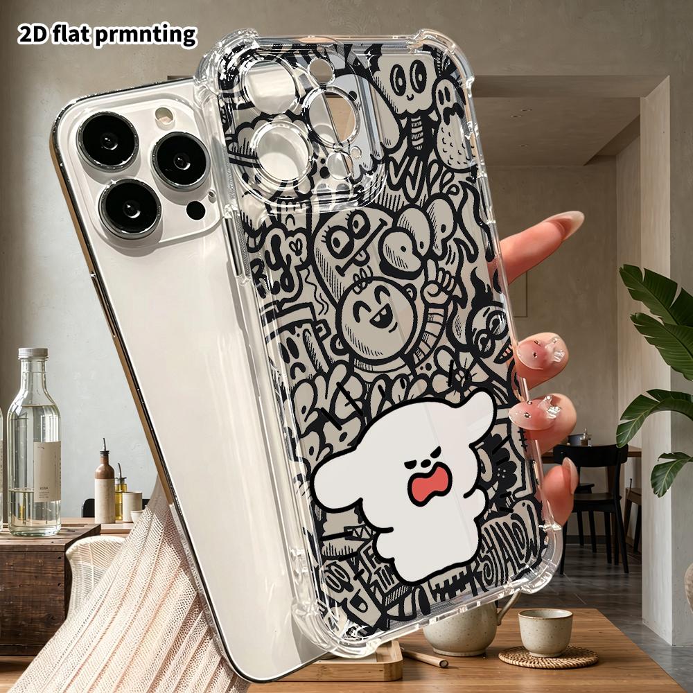 Phone Case: 2D Flat Suitable for iPhone 18 17 16 15 14 13 Pro, Transparent Four Corner Protective Case, Angry and Fluffed Up, Christmas and Halloween 