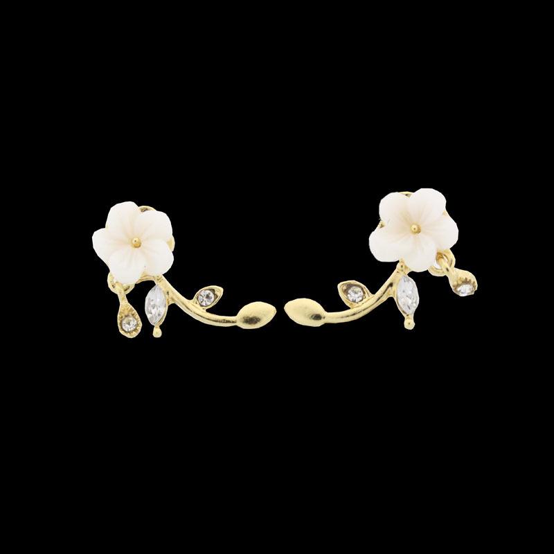 Korean Rhinestone Water Drop Leaf  Flower Stud Earrings for Women