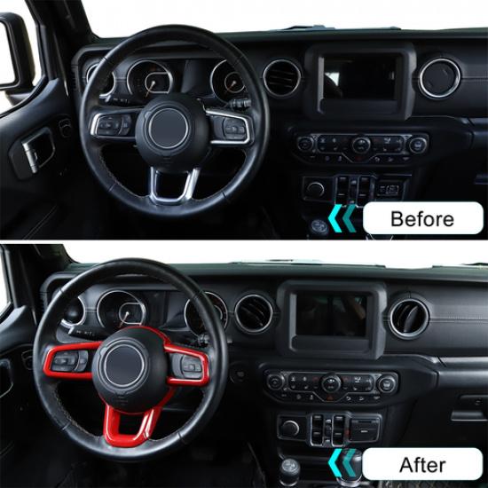 Steering Wheel Trim Decal Panel Red for Jeep Wrangler JL JLU Gladiator JT 2018+