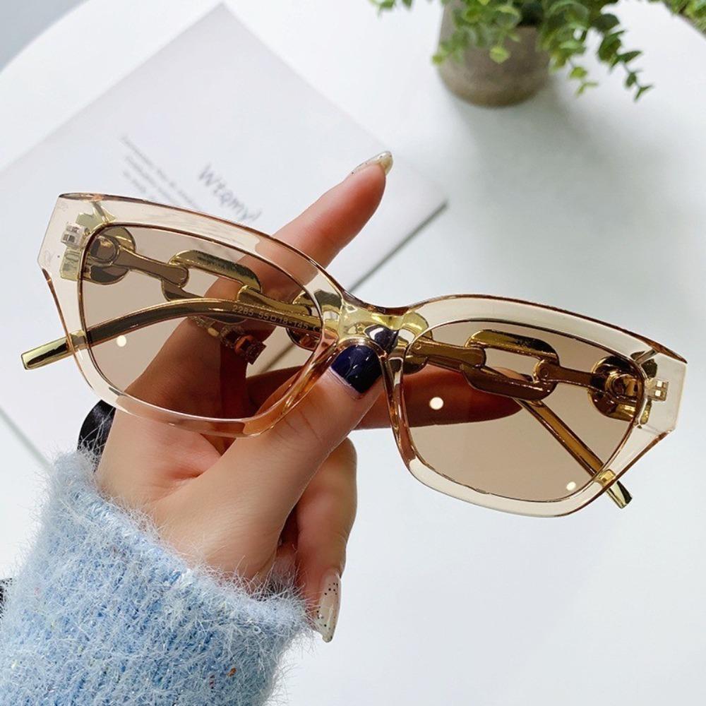 Retro Cat Eye Metal Chain Leg Sunglasses High-End Texture Sunglasses Unique European American Sunshade Glasses
