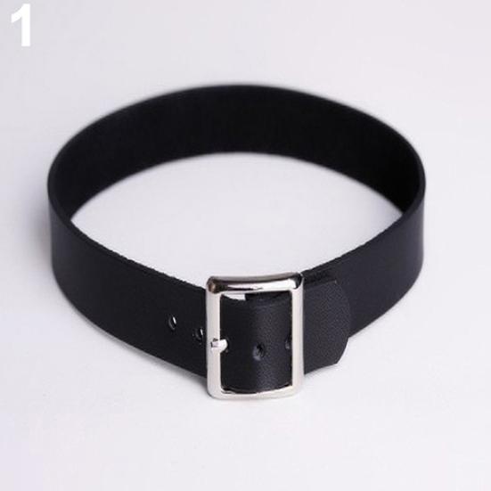 Women Punk Faux Leather Choker Chain Collar Necklace Spike Rivet Buckle Bracelet