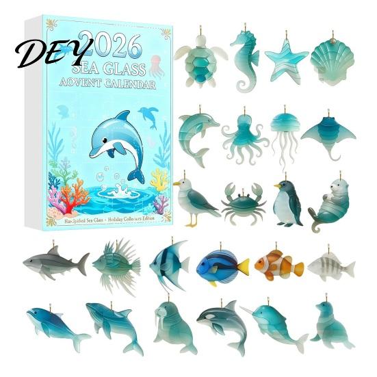 Collectible Animal Figurines 2026 Christmas Advent Calendar, 2D Acrylic Marine Animals Pendants, Calendar 24 Day Countdown Box, Window Tree