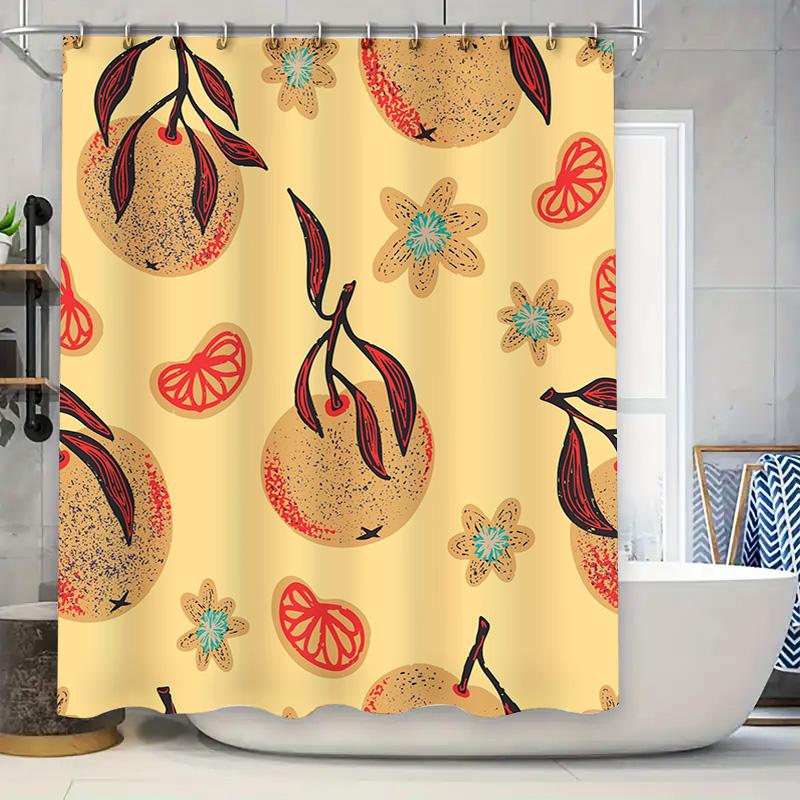 

Brightly Colored Orange Floral Shower Curtain For Bathroom Decor Modern Pattern With Red Accents In Yellow Background (Sizew72 X 90x180cm